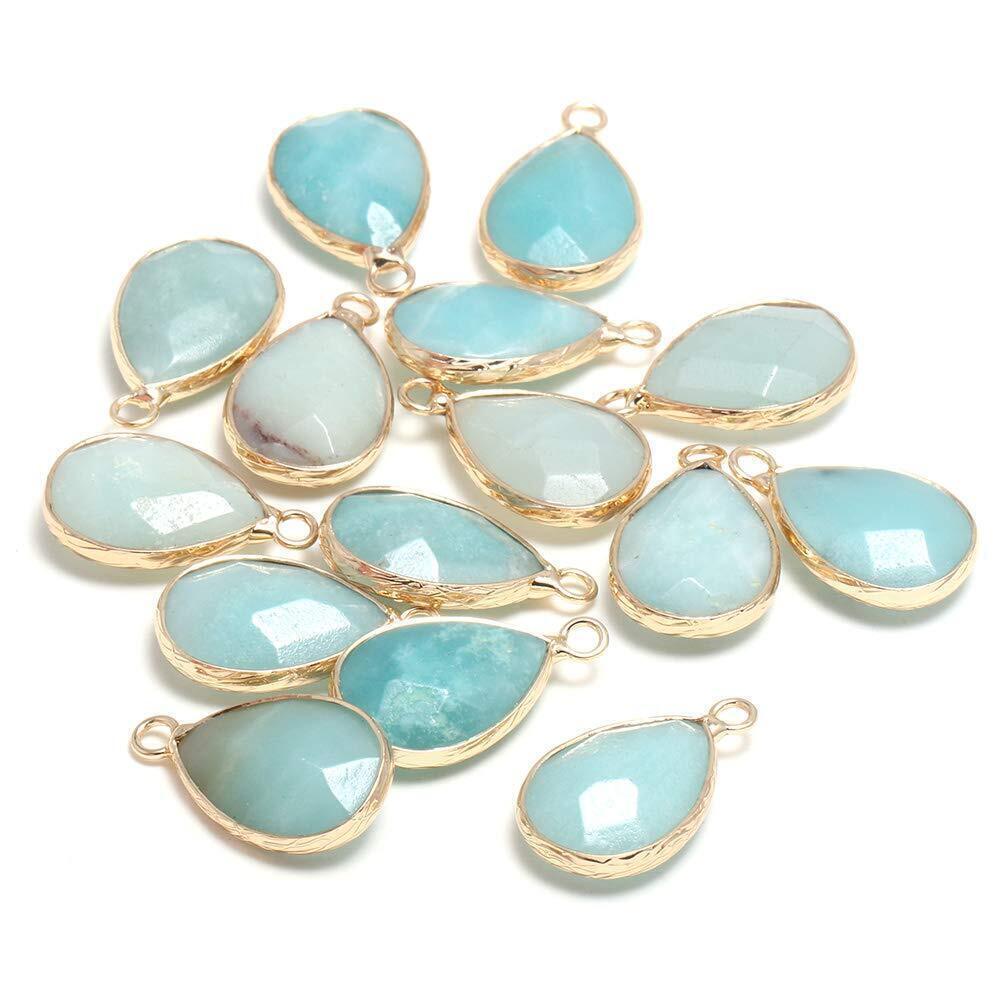 8788 Natural Stone Pendants, Waterdrop Shape Faceted Amazonite Stone Chakra